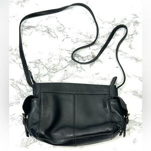 Vintage Black Fossil Leather Crossbody Bag Side Pockets